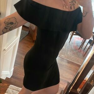 LBD Black Off-Shoulder Ribbed Mini Dress
